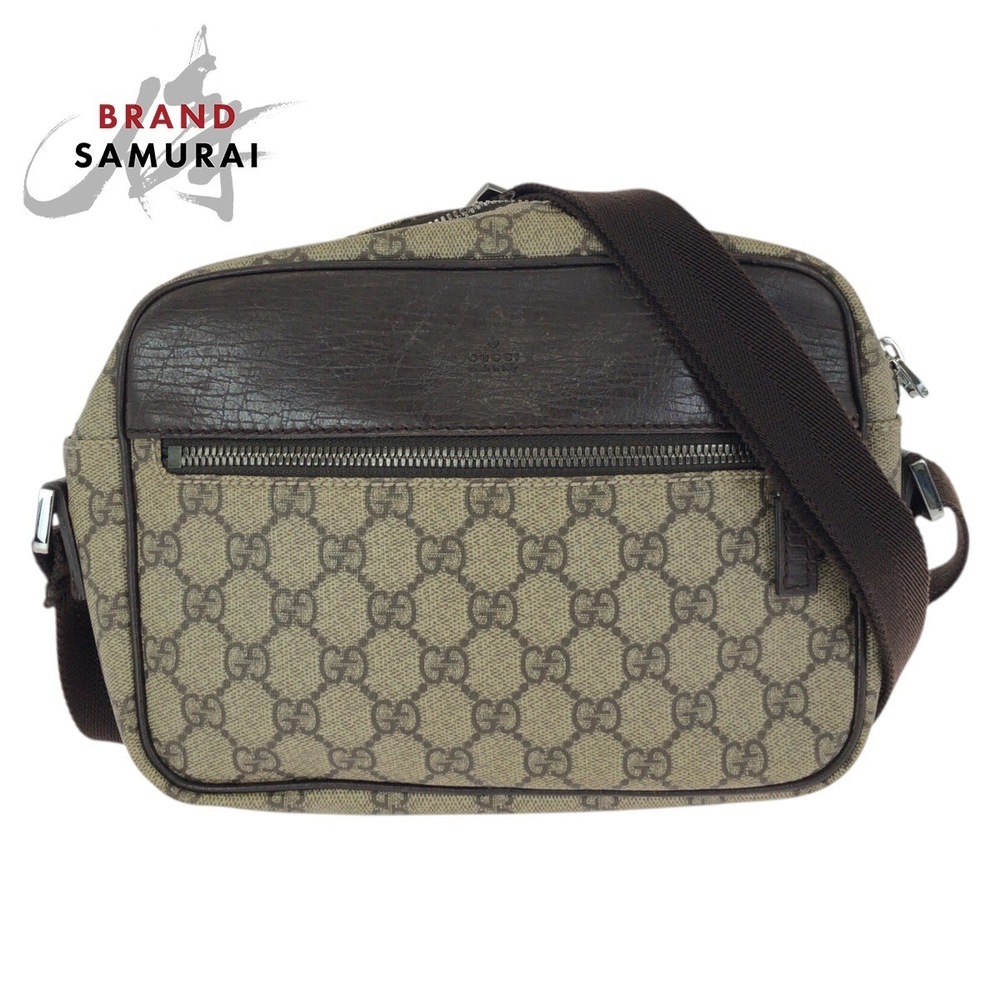 GUCCI Beige Brown Shoulder Bag Messenger GG Supreme Canvas Leather